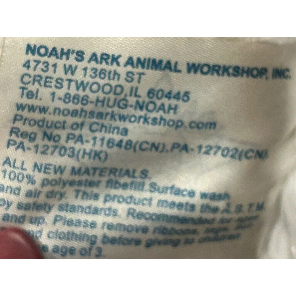 Noahs Ark Animal Workshop Plush White Ghost Stuffed Animal Plush‎ Tag